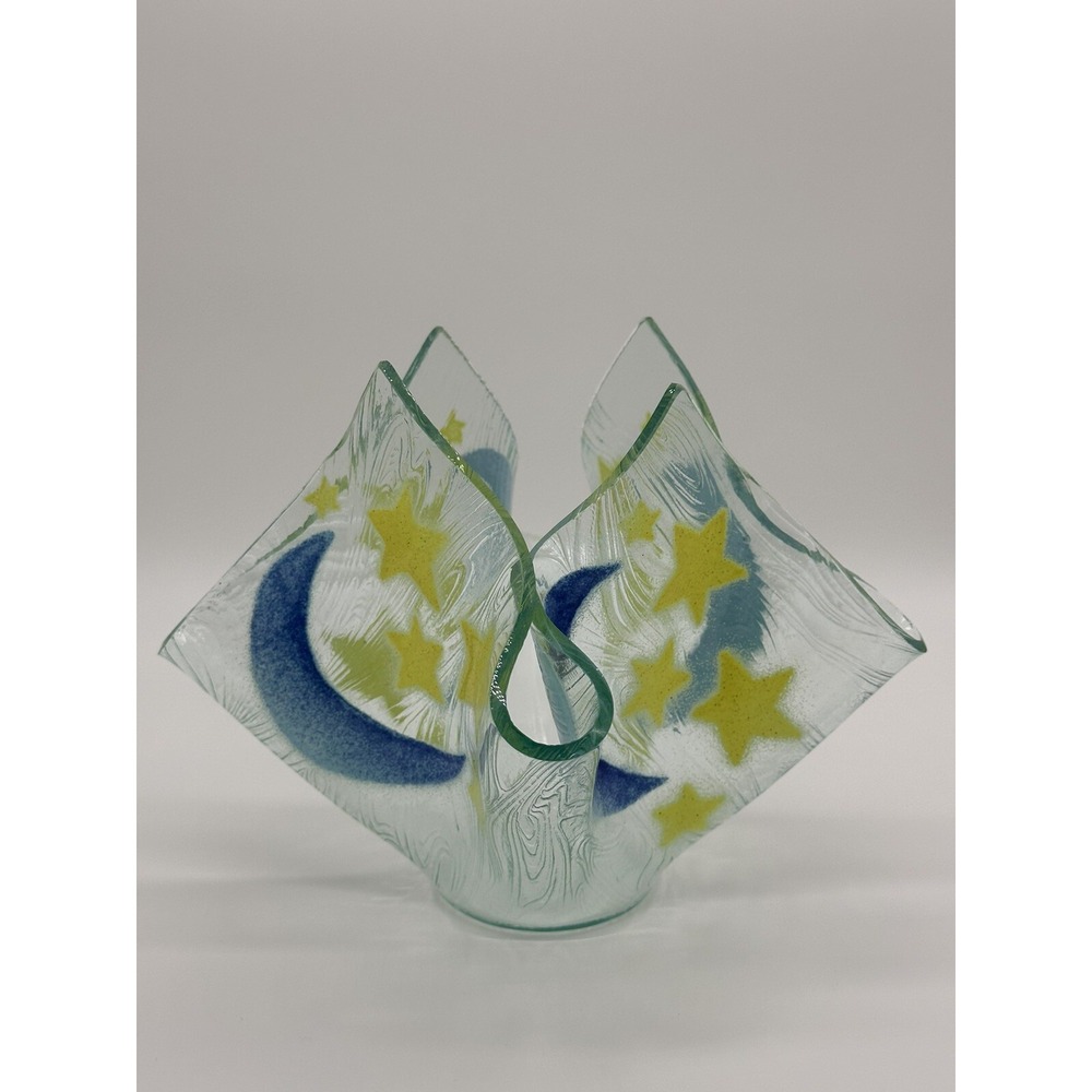 Moon Stars Handkerchief Tealight Candle Holder Fused Glass Folio Art Glass Vase